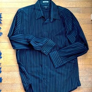 Modern fit Express button down, vintage circa 2007, black striped, XL 17/17.5